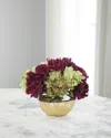 John-richard Collection Plum Pudding 12" Faux Floral Arrangement In Glass Bowl In Purple
