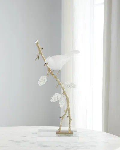 John-richard Collection Porcelain Bird Sculpture On Pine Branch Ii In White