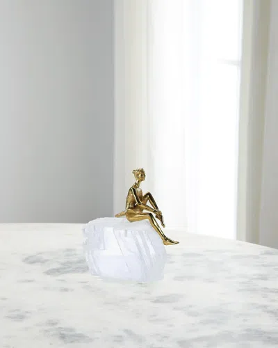 John-richard Resting Brass Dancer On Selenite Sculpture In Clear
