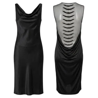 Pre-owned John Richmond 2000s Black & Tulle Vertebrae-embroidered Sheath Dress