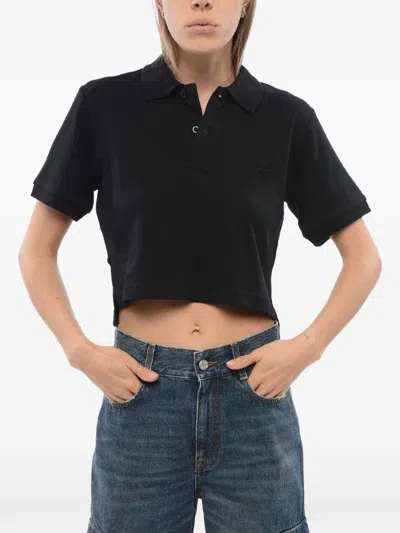 John Richmond Aicardi Embroidered Cropped Polo Shirt In Black