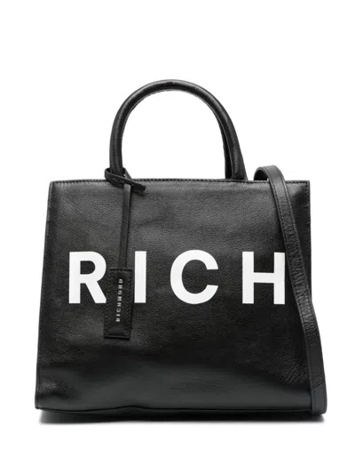 John Richmond Leather Tote Bag With Logo Print In Multicolor