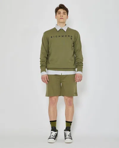 John Richmond Bermuda Shorts In Sweatshirt Fabric With Logo On The Front In Verde