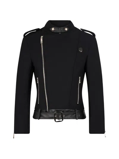 John Richmond Biker-style Belted Jacket In Black