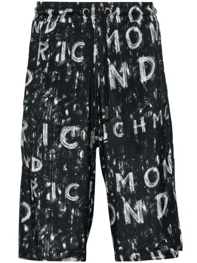 JOHN RICHMOND BLACK BERMUDA SHORTS WITH ALL OVER PRINT