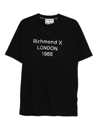 JOHN RICHMOND BLACK CREWNECK PRINTED T-SHIRT