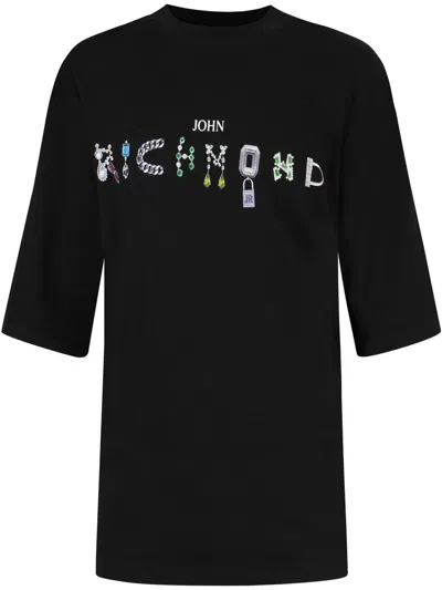 JOHN RICHMOND BLACK T-SHIRT WITH CENTRAL LOGO