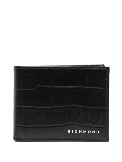 John Richmond Black Wallet In Cocodrile-effect Leather