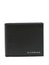 John Richmond Black Wallet In Leather With Logo In Gold