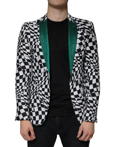 Pre-owned John Richmond Black White Checkered Crystal Single Breasted Men's Blazer () In Black And White