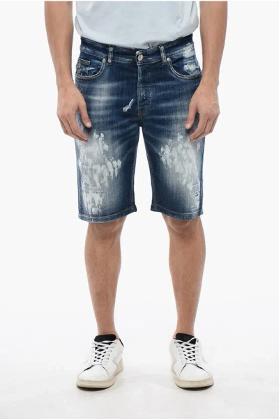 John Richmond Bleached Effect Regular Fit Bermuda Jeans In Blue