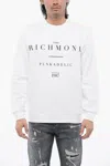 John Richmond Brushed Cotton Crewneck Sweatshirt With Logo Print In White