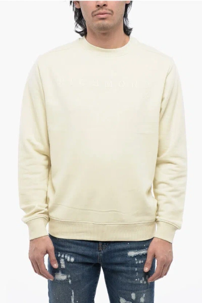 John Richmond Brushed Cotton Crewneck Sweatshirt With Tone-sur-tone Logo In Neutral
