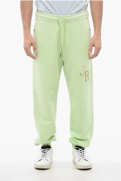 John Richmond Brushed Cotton Joggers With Embroidered Logo In Green