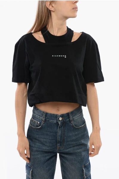 John Richmond Cropped Sadao T-shirt With Double Layer In Black