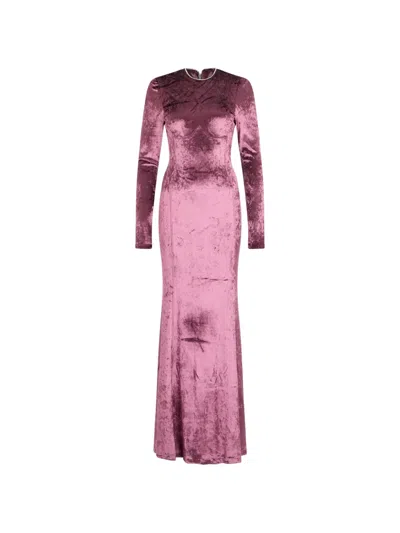 John Richmond Crushed-velvet Long-sleeve Maxi Dress In Pink