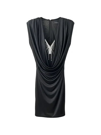 John Richmond Crystal-embellished Draped Mini Dress In Black