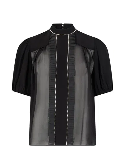John Richmond Crystal-embellished Ruffled Blouse In Black