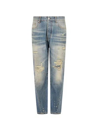 John Richmond Distressed Faded Jeans In Blue