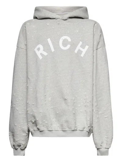 John Richmond Distressed Logo Hoodie In Gray