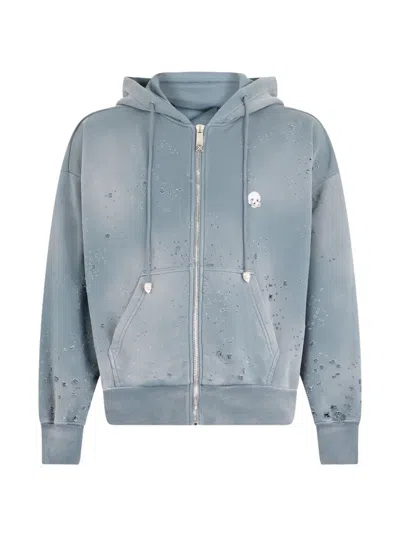 John Richmond Distressed Logo-print Hoodie In Gray