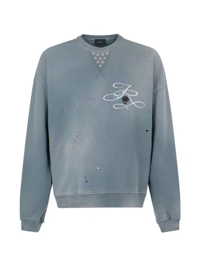 John Richmond Distressed Studded Sweatshirt In Gray
