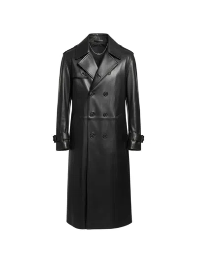 John Richmond Double-breasted Belted Leather Coat In Black