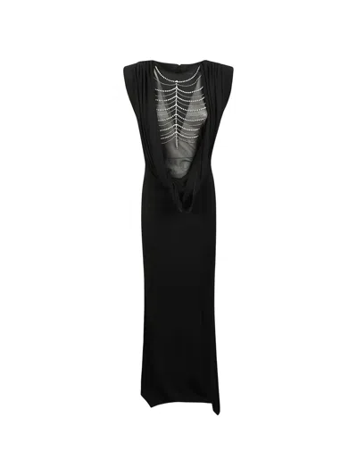 John Richmond Draped-neck Maxi Dress In Black