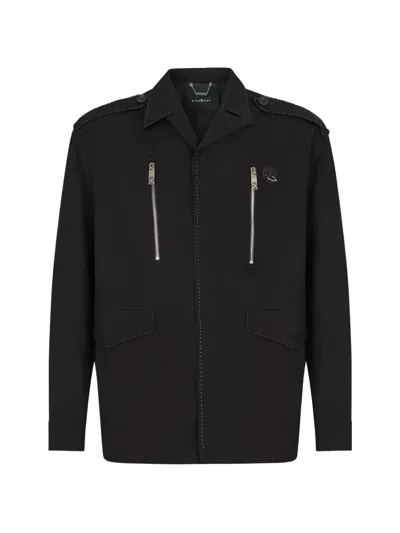 John Richmond Embroidered Zip-detail Shirt In Black