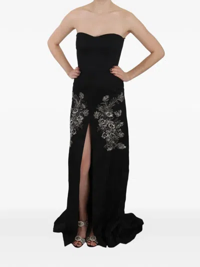 John Richmond Sequined Floral Embroidered Ball Gown Dress In Black