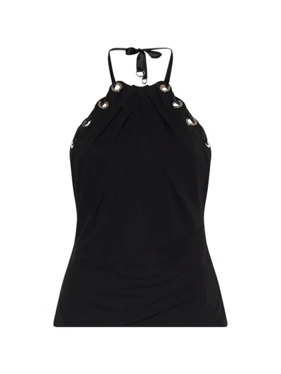 John Richmond Eyelet Lace-up Top In Black