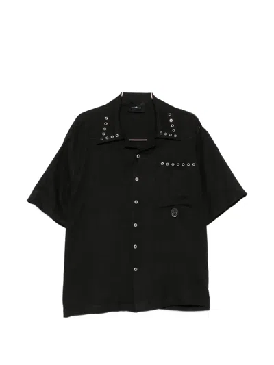 John Richmond Eyelet-embellished Short-sleeve Shirt In Black