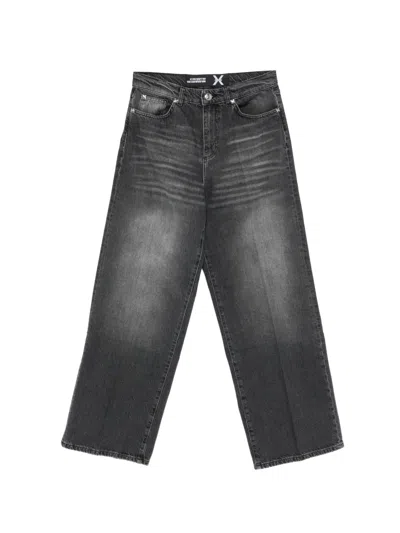 John Richmond Faded-effect Logo-plaque Jeans In Gray