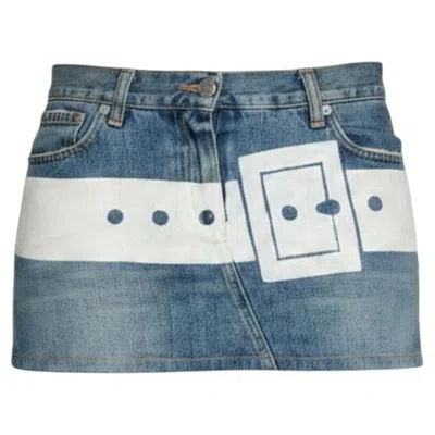 Pre-owned John Richmond Fall/winter 2002 Trompe-l'oeil Belt Denim Mini Skirt In Gray