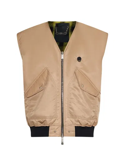 John Richmond Flap-pocket Zip-up Gilet In Gold