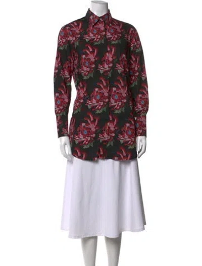 Pre-owned John Richmond Floral Print Long Sleeve Button-up Top In Red