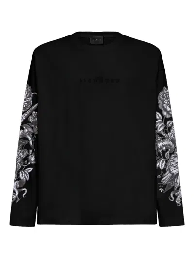 John Richmond Floral-print Long-sleeve T-shirt In Black