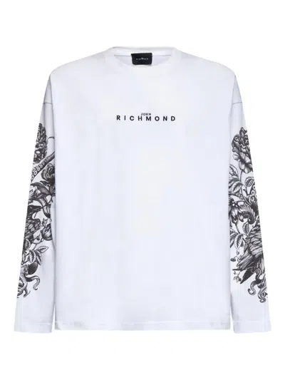 John Richmond Floral-print Long-sleeve T-shirt In White