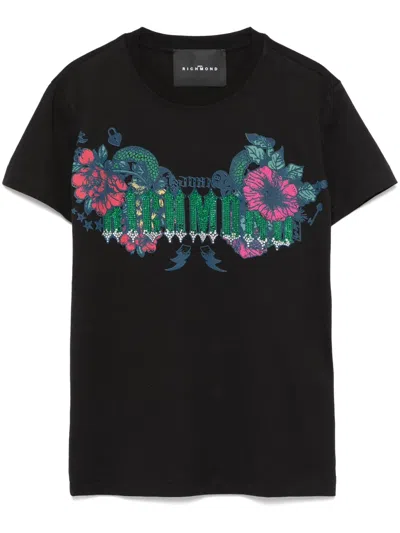 John Richmond Floral-print T-shirt In Black
