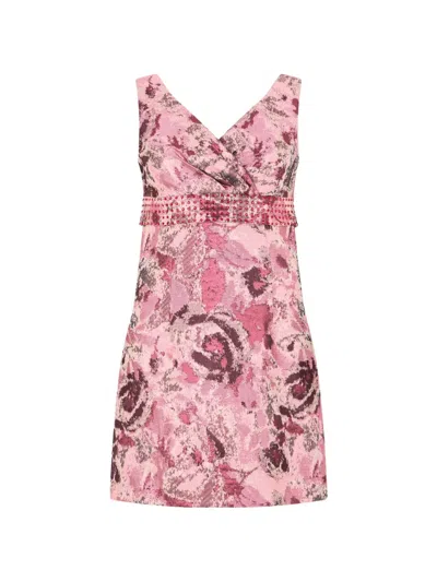 John Richmond Floral-jacquard Mini Dress In Pink