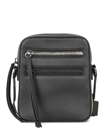 John Richmond Grained-leather Zip-pocket Messenger Bag In Black