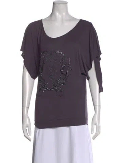 Pre-owned John Richmond Graphic Print Scoop Neck Top W/ Tags In Purple