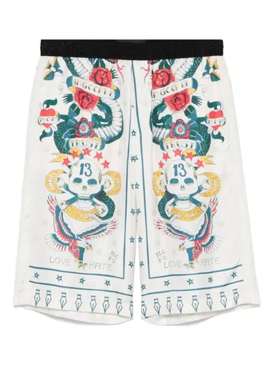 John Richmond Graphic-print Shorts In White