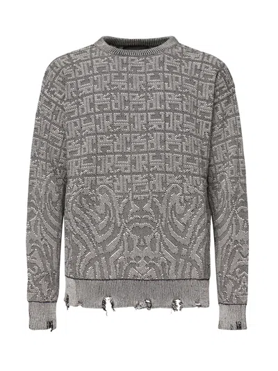 John Richmond Grey Sweater With Integrated Logo In Gray
