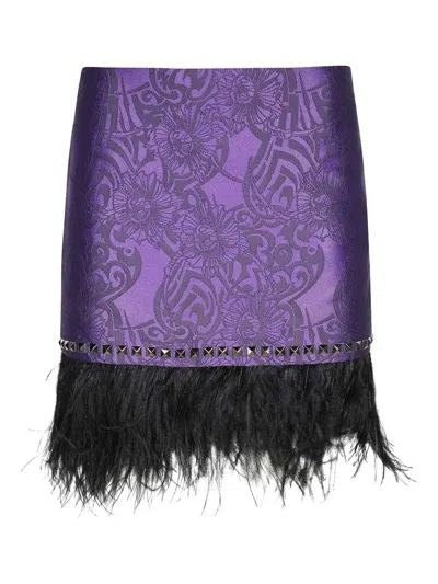 JOHN RICHMOND JACQUARD FEATHER-TRIMMED MINI SKIRT