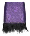 John Richmond Jacquard Feather-trimmed Mini Skirt In Purple