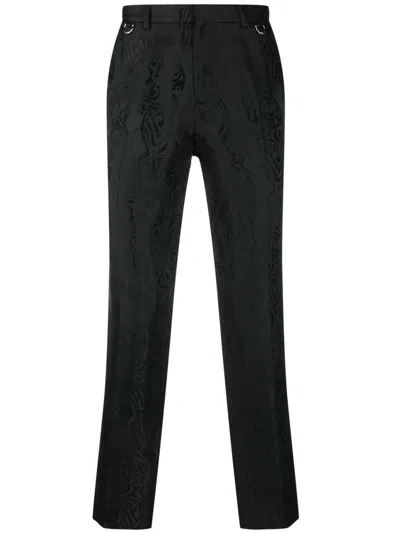 John Richmond Jacquard Slim-fit Tailored Trousers In Black