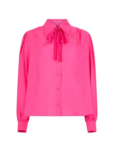 John Richmond Jacquard-effect Bow-detail Shirt In Pink