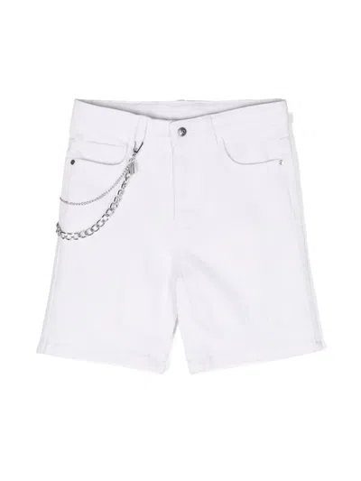 John Richmond Junior Kids' Chain-link Denim Shorts In White
