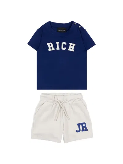 John Richmond Junior Babies' Cotton T-shirt And Shorts Set In Blue